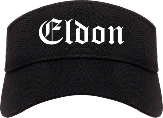 Eldon Missouri MO Old English Mens Visor Cap Hat Black
