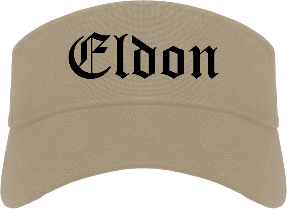 Eldon Missouri MO Old English Mens Visor Cap Hat Khaki