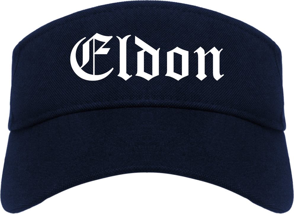 Eldon Missouri MO Old English Mens Visor Cap Hat Navy Blue