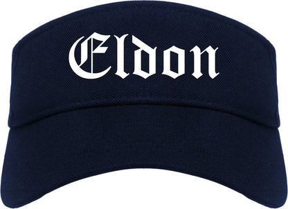 Eldon Missouri MO Old English Mens Visor Cap Hat Navy Blue
