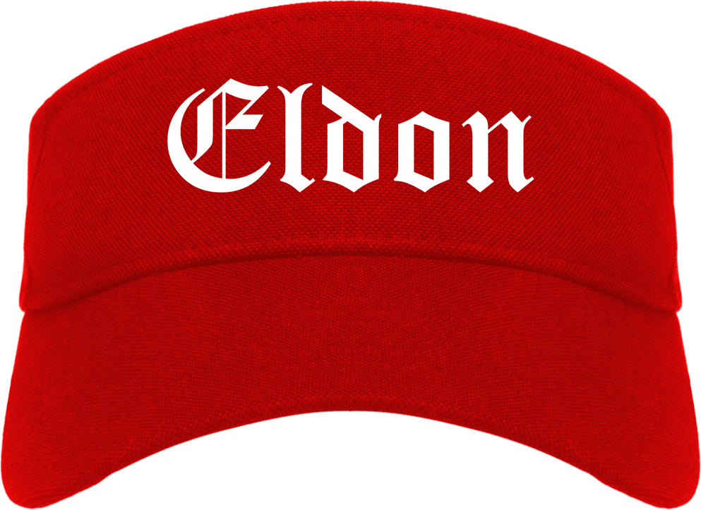 Eldon Missouri MO Old English Mens Visor Cap Hat Red