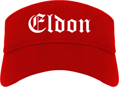 Eldon Missouri MO Old English Mens Visor Cap Hat Red
