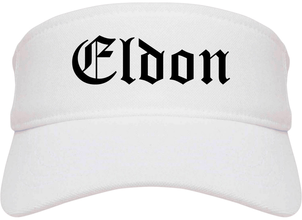 Eldon Missouri MO Old English Mens Visor Cap Hat White
