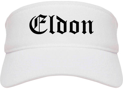 Eldon Missouri MO Old English Mens Visor Cap Hat White