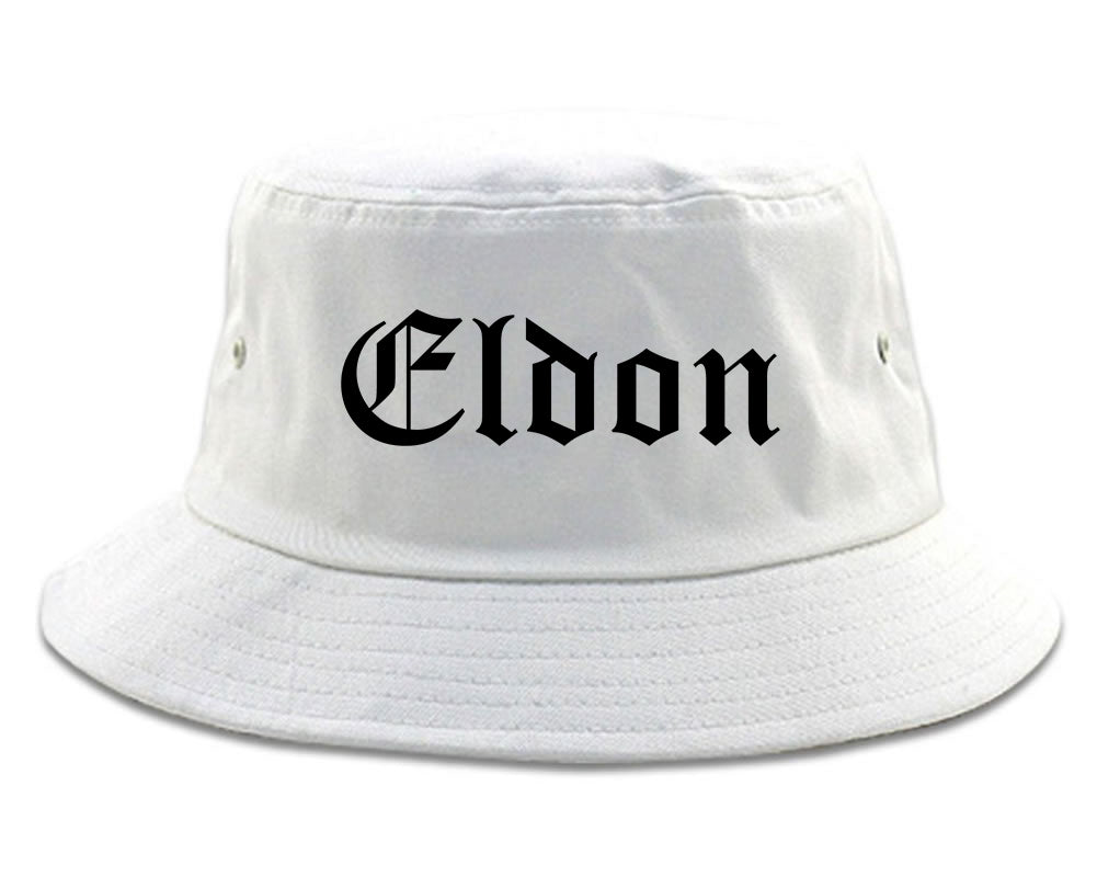 Eldon Missouri MO Old English Mens Bucket Hat White