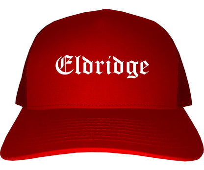 Eldridge Iowa IA Old English Mens Trucker Hat Cap Red