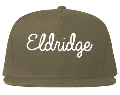 Eldridge Iowa IA Script Mens Snapback Hat Grey