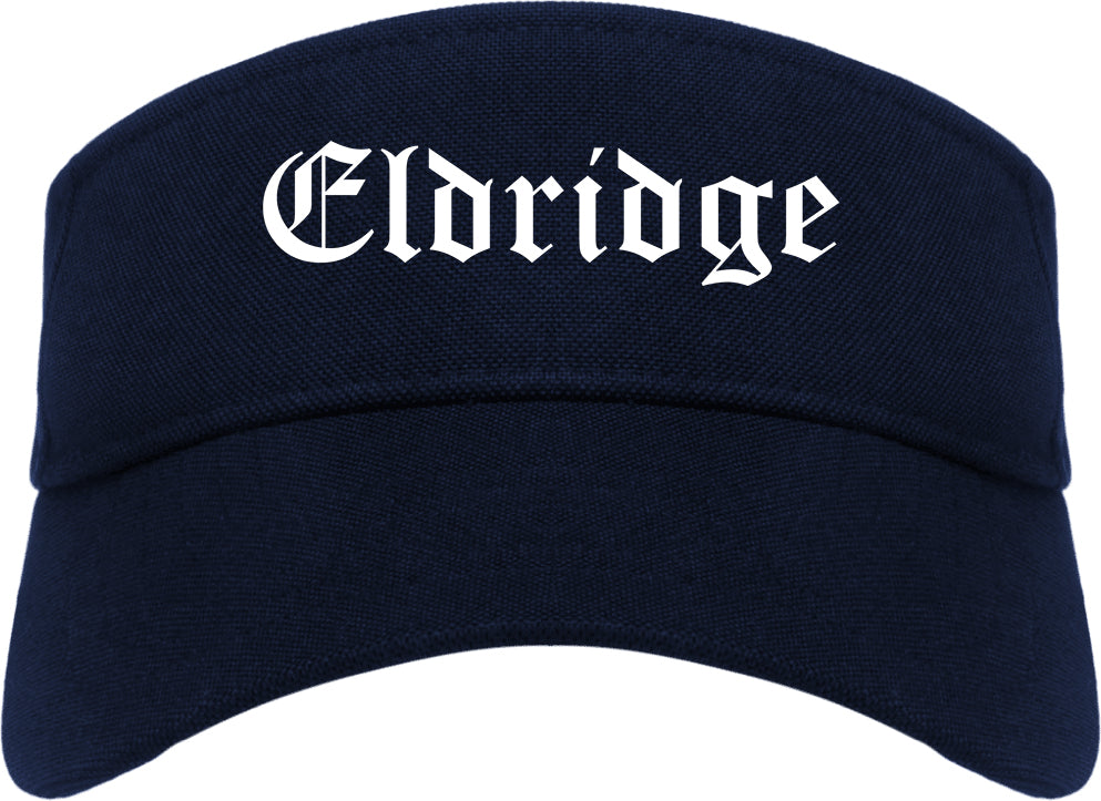Eldridge Iowa IA Old English Mens Visor Cap Hat Navy Blue