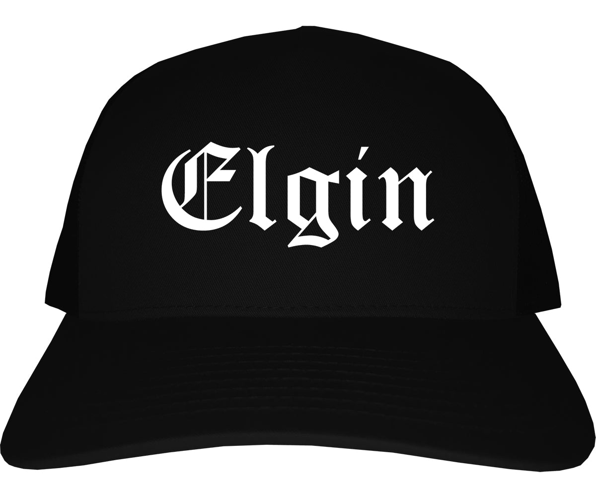 Elgin Illinois IL Old English Mens Trucker Hat Cap Black