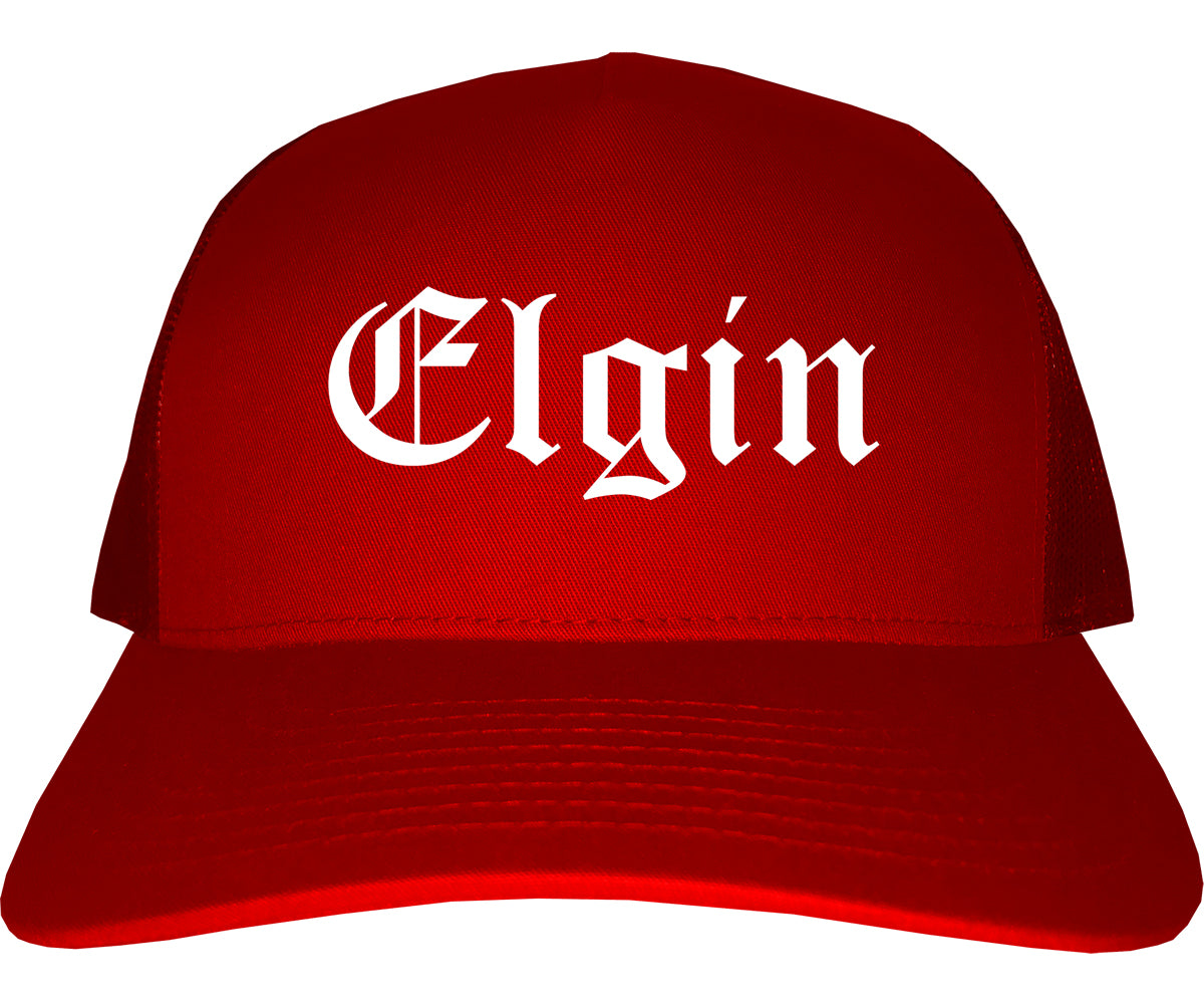 Elgin Illinois IL Old English Mens Trucker Hat Cap Red