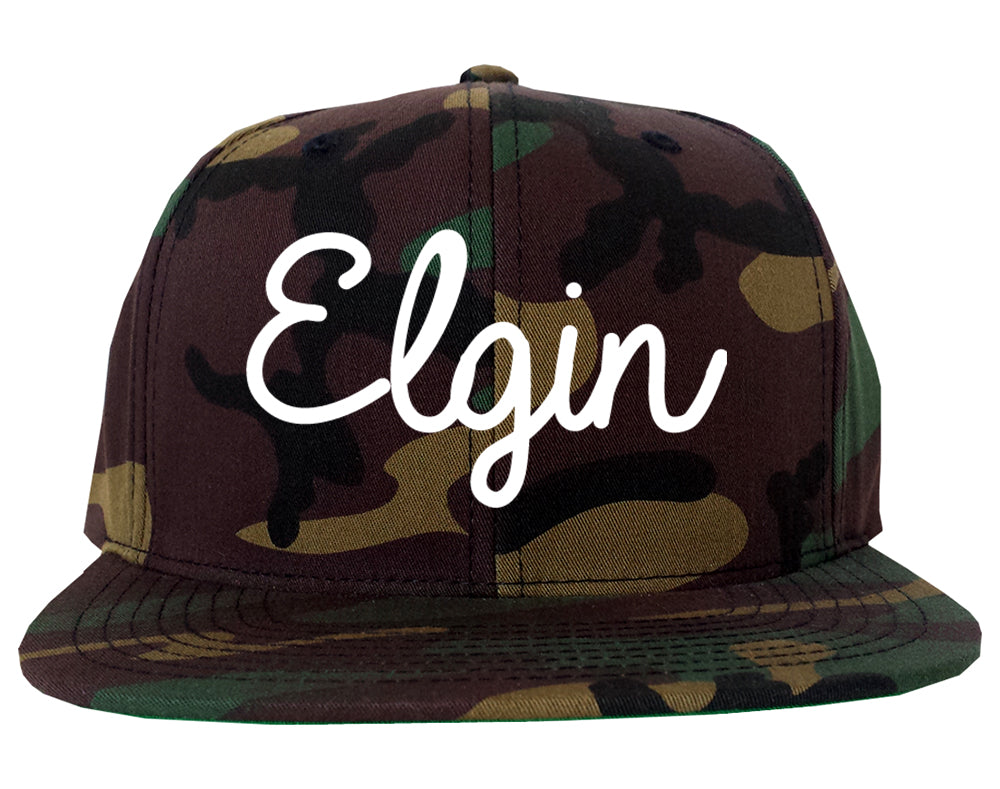 Elgin Illinois IL Script Mens Snapback Hat Army Camo