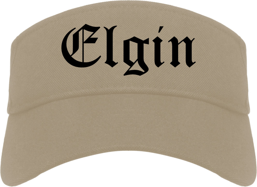 Elgin Illinois IL Old English Mens Visor Cap Hat Khaki