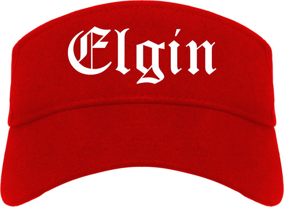 Elgin Illinois IL Old English Mens Visor Cap Hat Red