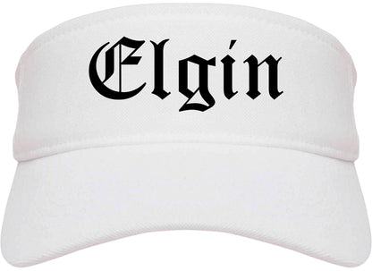 Elgin Illinois IL Old English Mens Visor Cap Hat White