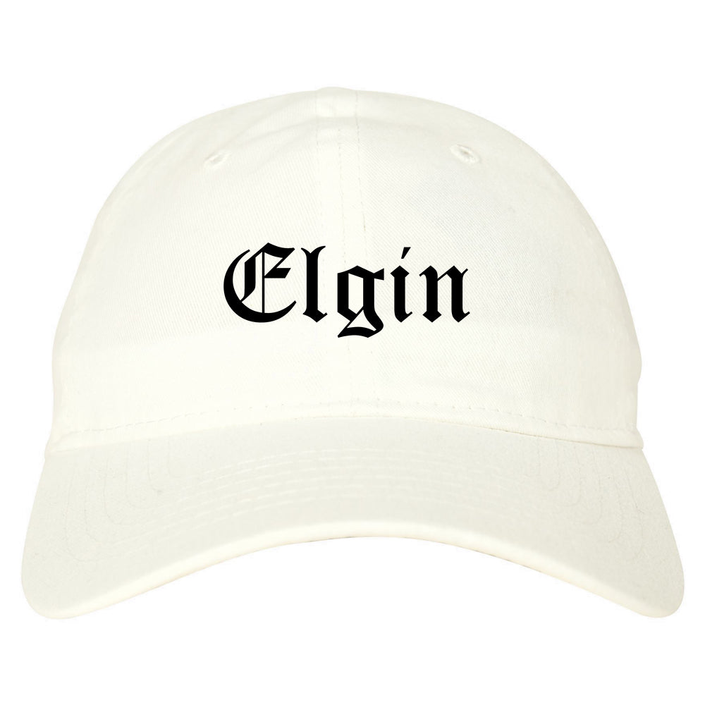 Elgin Texas TX Old English Mens Dad Hat Baseball Cap White