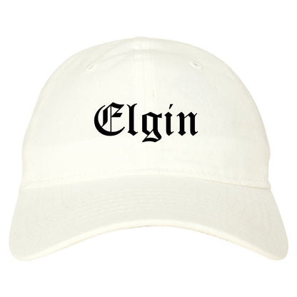 Elgin Texas TX Old English Mens Dad Hat Baseball Cap White