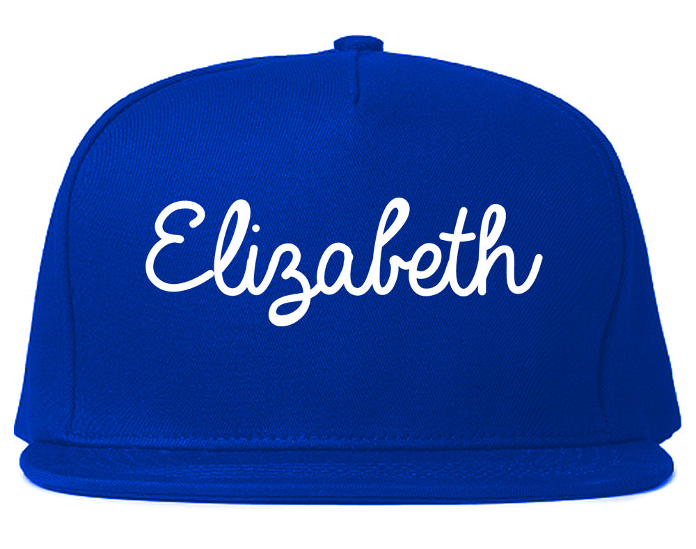 Elizabeth New Jersey NJ Script Mens Snapback Hat Royal Blue