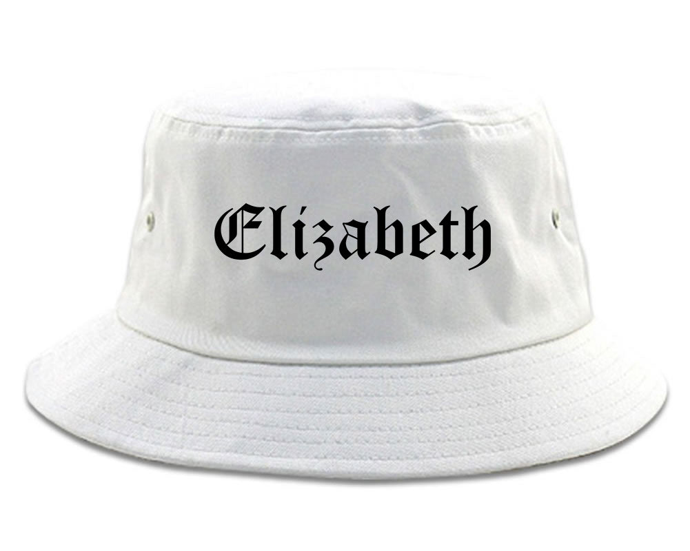 Elizabeth New Jersey NJ Old English Mens Bucket Hat White