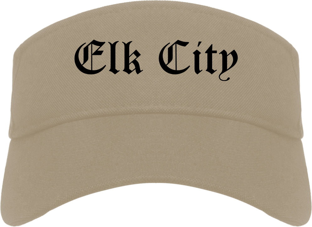 Elk City Oklahoma OK Old English Mens Visor Cap Hat Khaki