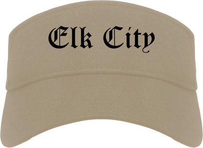 Elk City Oklahoma OK Old English Mens Visor Cap Hat Khaki