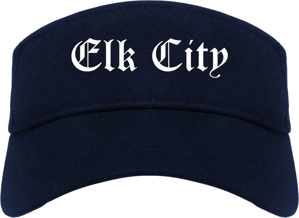 Elk City Oklahoma OK Old English Mens Visor Cap Hat Navy Blue