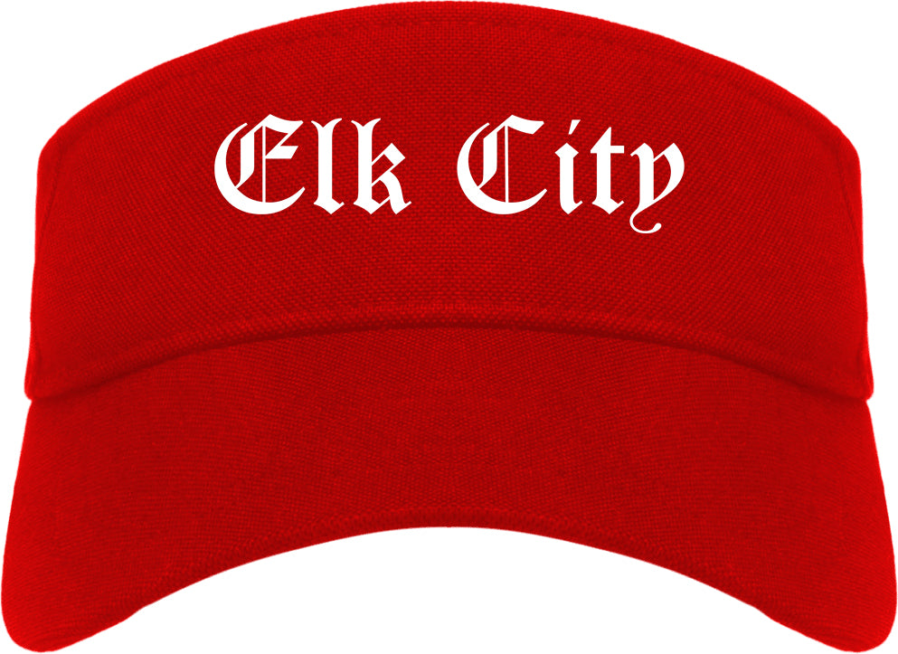 Elk City Oklahoma OK Old English Mens Visor Cap Hat Red