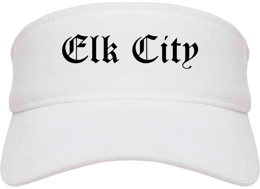 Elk City Oklahoma OK Old English Mens Visor Cap Hat White