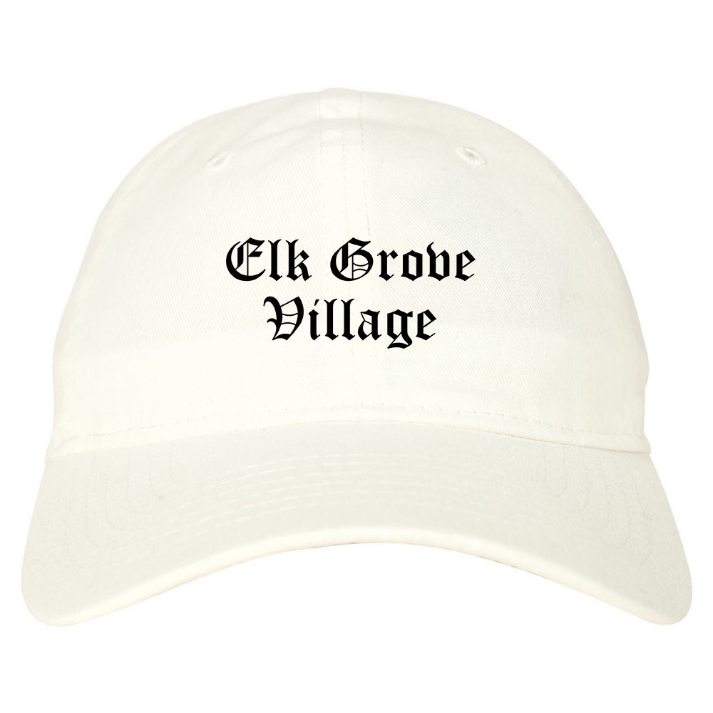Elk Grove Village Illinois IL Old English Mens Dad Hat Baseball Cap White