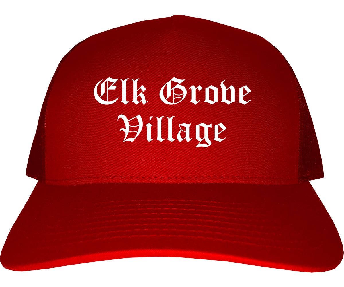 Elk Grove Village Illinois IL Old English Mens Trucker Hat Cap Red
