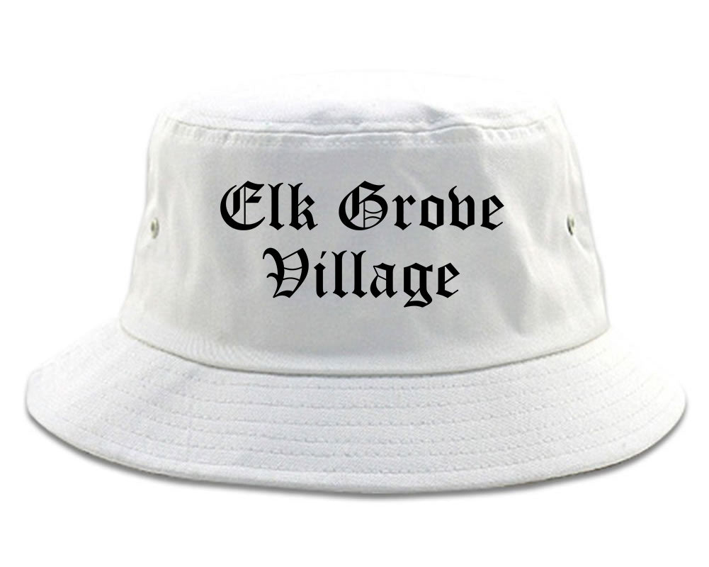 Elk Grove Village Illinois IL Old English Mens Bucket Hat White
