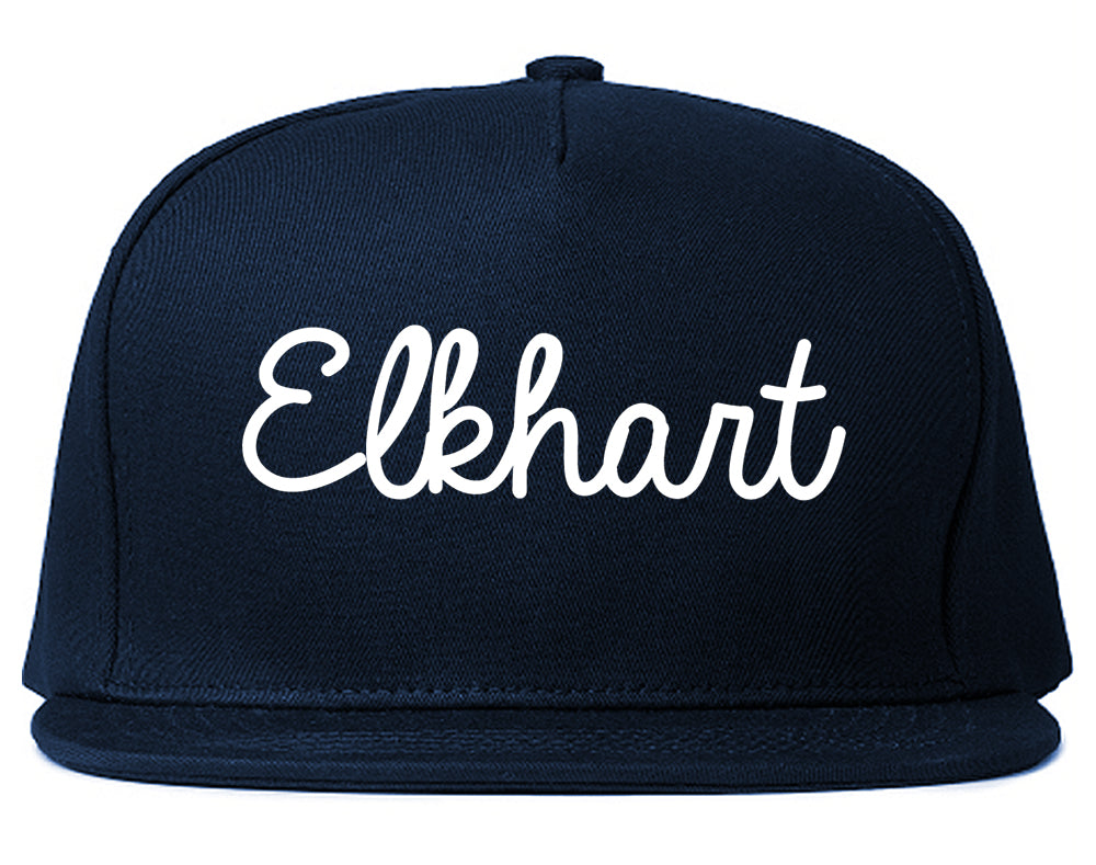 Elkhart Indiana IN Script Mens Snapback Hat Navy Blue
