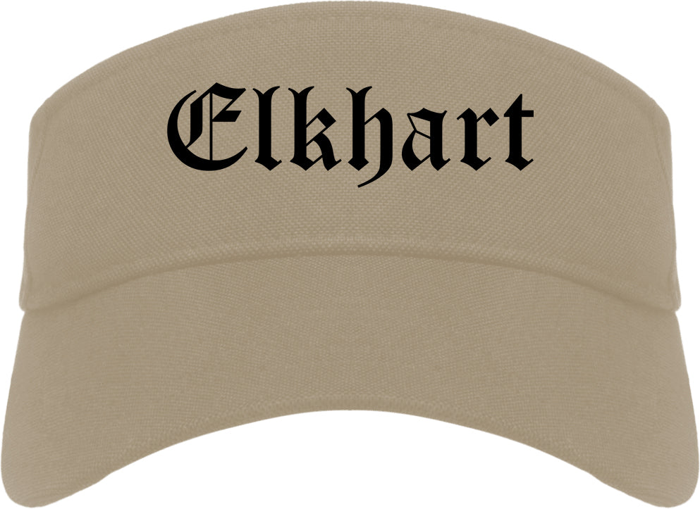 Elkhart Indiana IN Old English Mens Visor Cap Hat Khaki