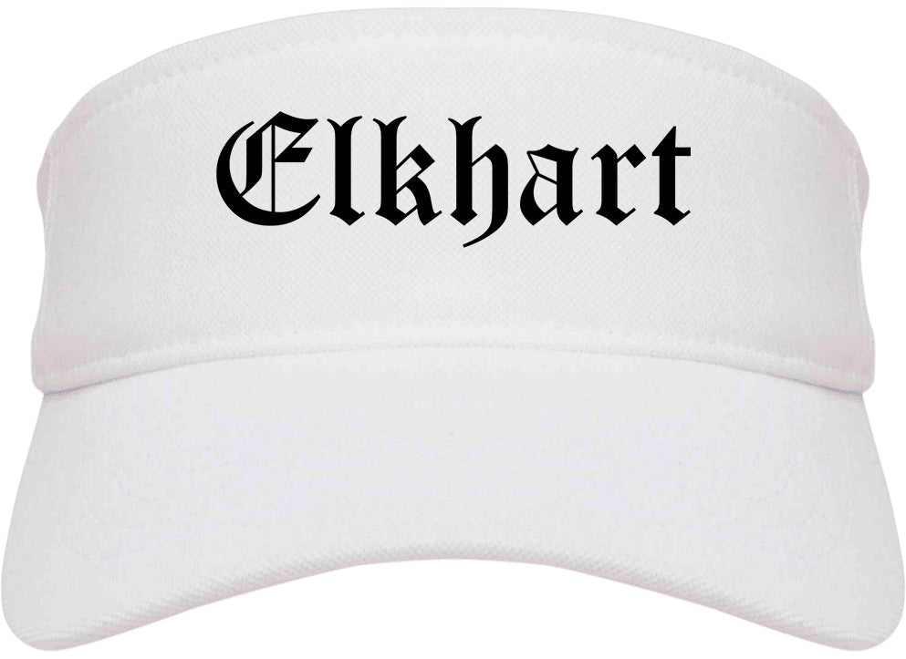 Elkhart Indiana IN Old English Mens Visor Cap Hat White