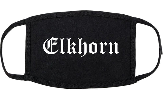 Elkhorn Wisconsin WI Old English Cotton Face Mask Black