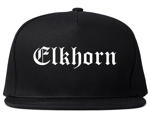 Elkhorn Wisconsin WI Old English Mens Snapback Hat Black