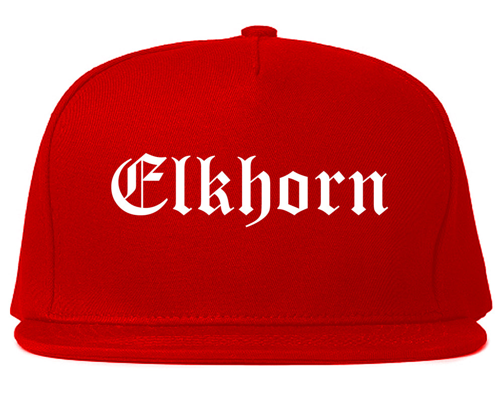 Elkhorn Wisconsin WI Old English Mens Snapback Hat Red