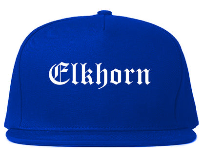 Elkhorn Wisconsin WI Old English Mens Snapback Hat Royal Blue