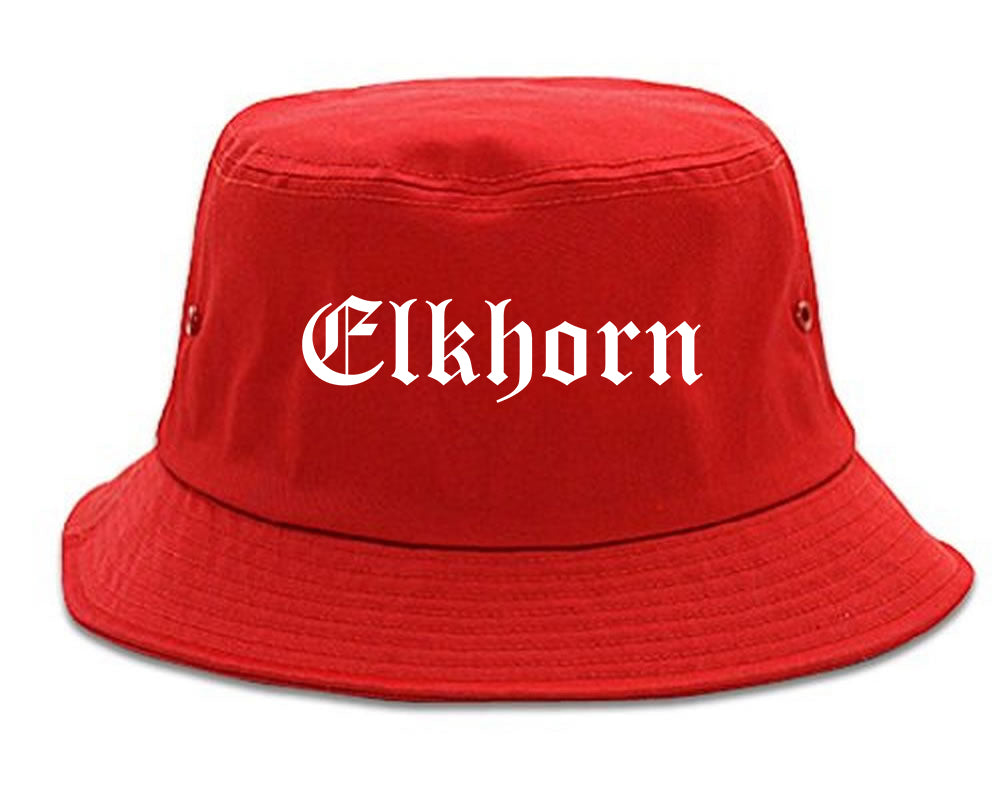 Elkhorn Wisconsin WI Old English Mens Bucket Hat Red