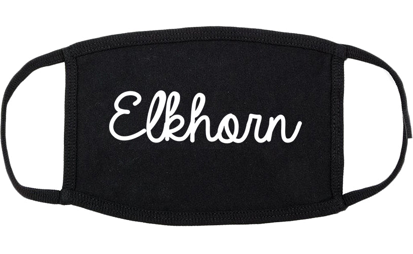 Elkhorn Wisconsin WI Script Cotton Face Mask Black