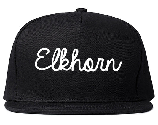 Elkhorn Wisconsin WI Script Mens Snapback Hat Black
