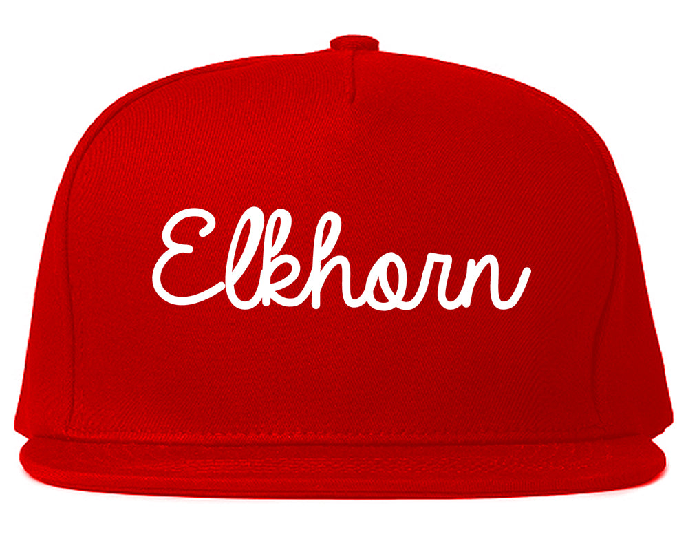 Elkhorn Wisconsin WI Script Mens Snapback Hat Red