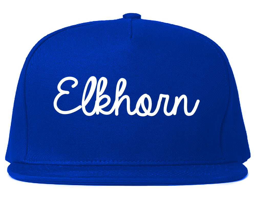 Elkhorn Wisconsin WI Script Mens Snapback Hat Royal Blue