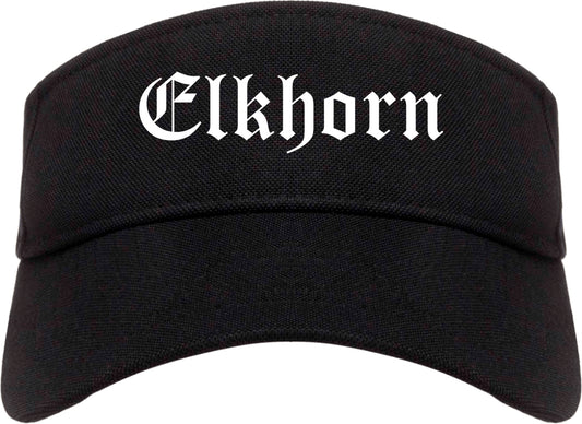Elkhorn Wisconsin WI Old English Mens Visor Cap Hat Black