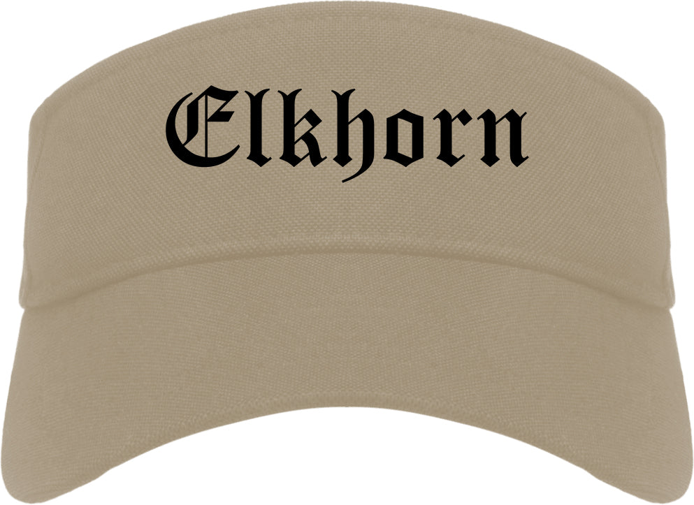 Elkhorn Wisconsin WI Old English Mens Visor Cap Hat Khaki