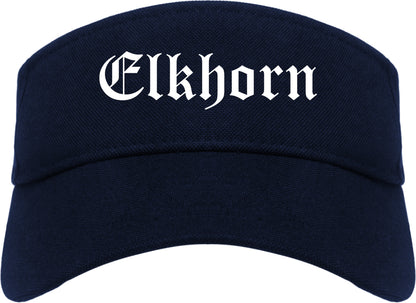 Elkhorn Wisconsin WI Old English Mens Visor Cap Hat Navy Blue