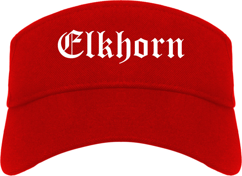 Elkhorn Wisconsin WI Old English Mens Visor Cap Hat Red
