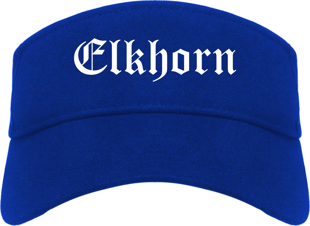 Elkhorn Wisconsin WI Old English Mens Visor Cap Hat Royal Blue