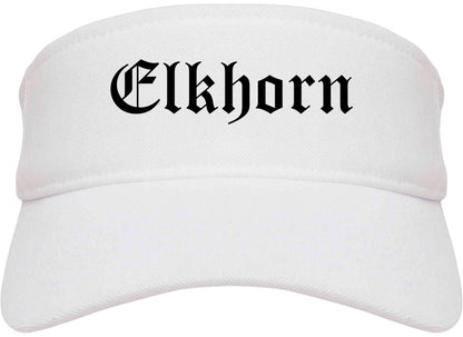 Elkhorn Wisconsin WI Old English Mens Visor Cap Hat White