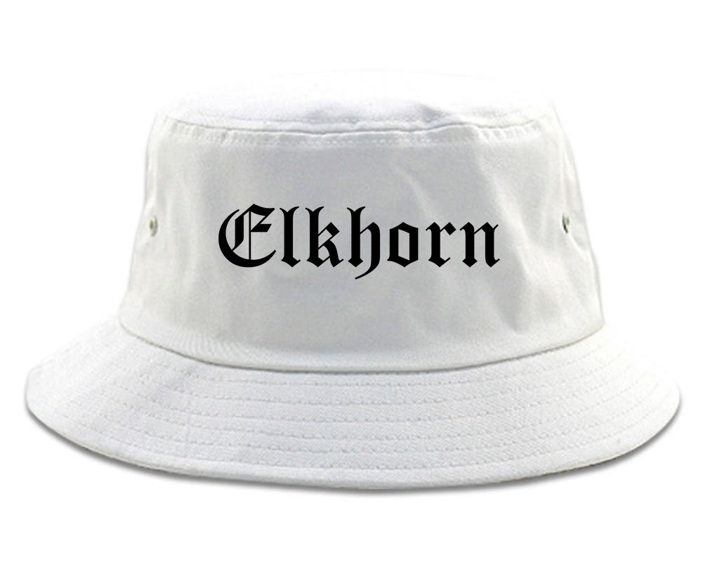 Elkhorn Wisconsin WI Old English Mens Bucket Hat White