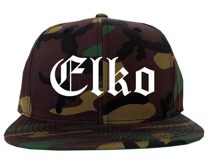 Elko Nevada NV Old English Mens Snapback Hat Army Camo